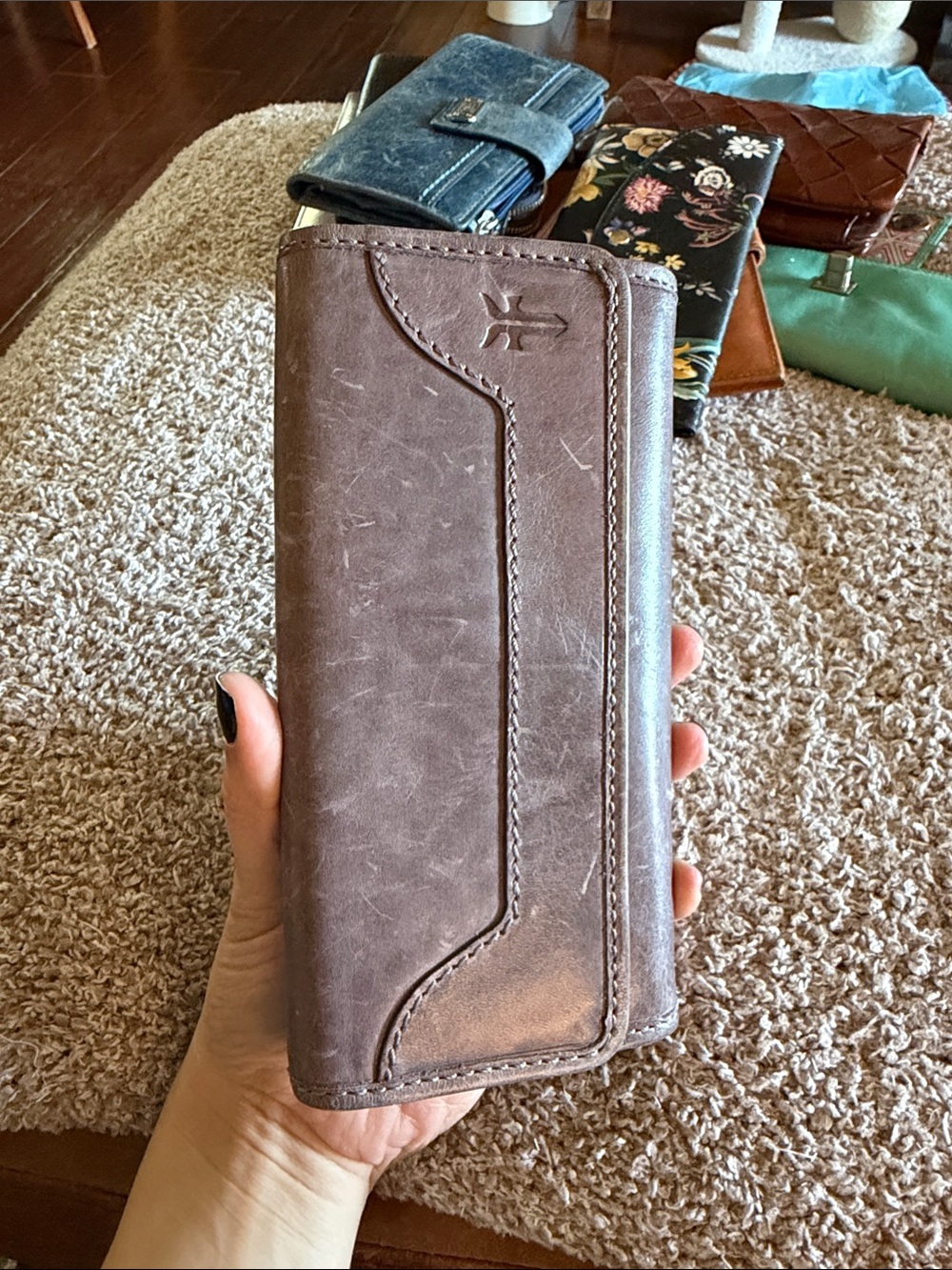 Frye Melissa Distressed Gray Leather Continental Flap Wallet